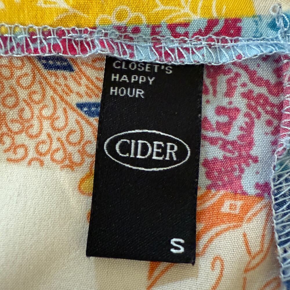 CIDER | Tropic Night Relaxed Colorful Patchwook Print Flare pants | Small - Picture 5 of 5